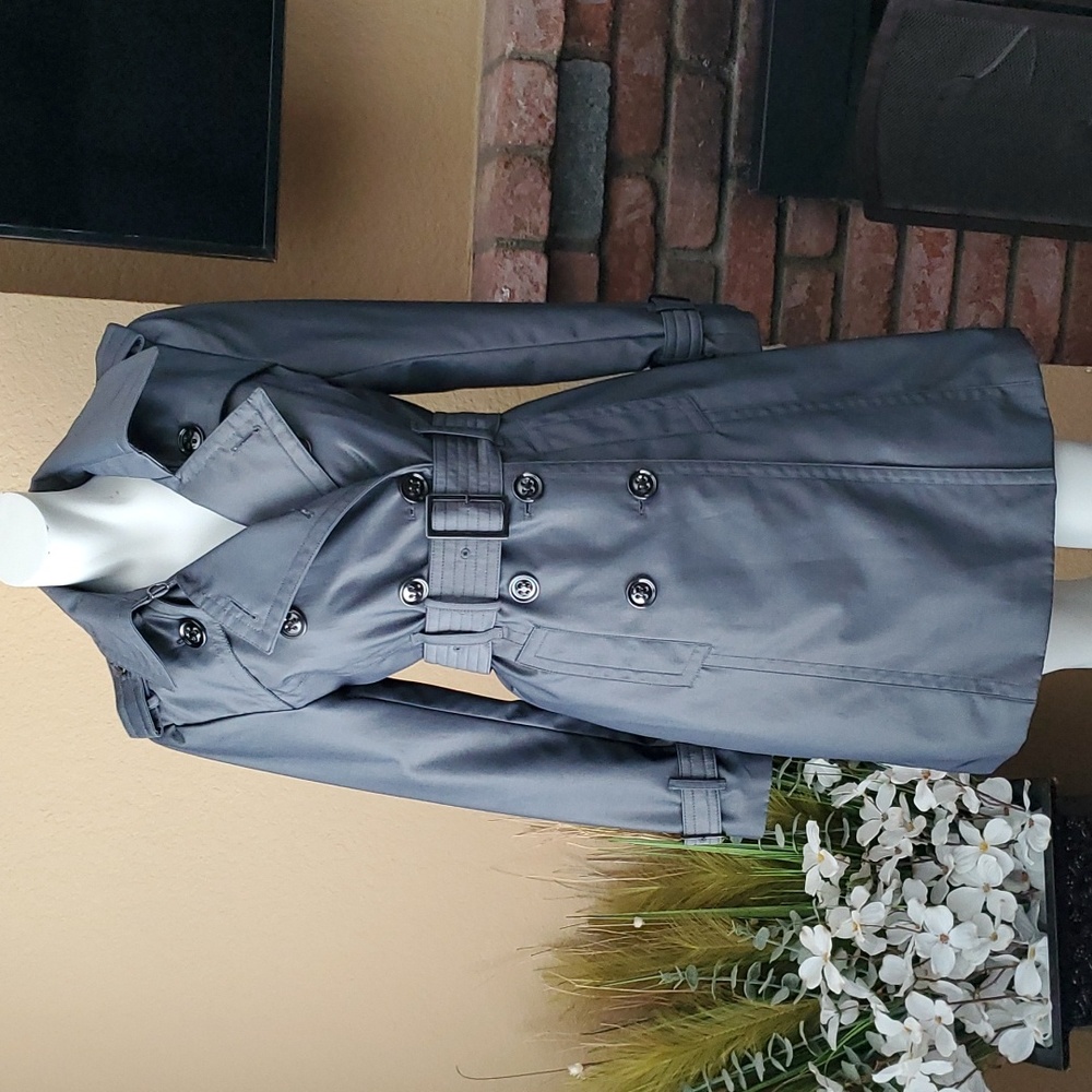 🆕️LONDON FOG Metallic Gray Water Resistant Double Breasted Trench Coat SIZE: PS